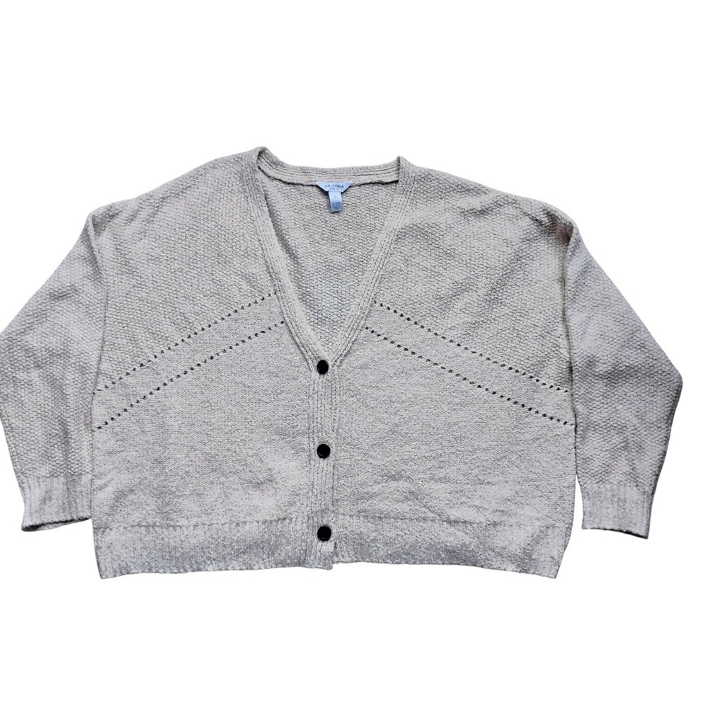 Arizona Jean Co. 1X Gauge cotton CCardigan Knit Button Front Beige Plus 1XL